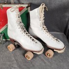 Vintage Betty Lytle Hyde Chicago Wood Wheels White Roller Skates 8 5 Case   Key