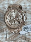 Michael Kors Ritz Womens Glitz Watch Pink Dial Crystal Rose Gold Stainless Steel
