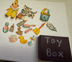 Vintage Depression Era Fantasy Play Hand Made Toy Box   Cut Out Paper Items