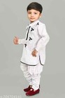 Indian Traditional Wear Boys Cotton Blend Kurta Pajama Set With Embodrary Work
