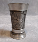 Vintage  Zinn Pewter  3 Raised Panel  German  Cities  Engraved  3d  Cup   