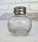 Vintage Etched Star Glass Ink Well Bottle Silver Hinged Flip Open Lid Inkwell