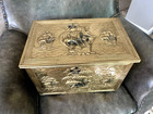 Antique English Brass   Wood Repousse Coal Box