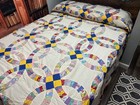  297 Vintage Handmade Huge Double Wedding Ring Quilt Top   96  X 111    1940 s