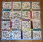 Vtg Baby Crib Quilt Blanket Hand Embroidered Blue Back Noah   s Arc Animals 35 5   