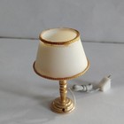 Dollhouse Miniature Victorian Electric Table Lamp Cream W gold Trim Shade 2 5 