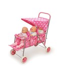 Triple Doll Stroller For Dolls - Lightweight And Foldable Toy Pram With Canop   