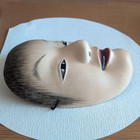 Japanese Noh Mask Doji Child Hinoki Wood Black Hair Painted 21cm Display