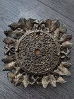 Antiqued Silver Tone Color Metal Red Velvet Pin Cushion Victorian Style 