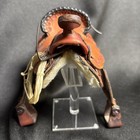 Mini Leather Western Saddle Toy Sized Brown Detailed Tooled   Lasso Rope Vintage