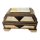 Vintage Moroccan Camel Bone   Brass Inlaid Trinket Jewelry Box Red Felt Lined