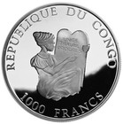 Congo 1000 Francs 2004 Proof Fine Silver  le Monde Animal En Peril Black Rhinos 