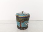 Vtg Chinese Cloisonne Enamel Trinket Box Round Jar Pot W lid Crane Bird Marked