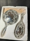 Vntg Silver Plated 3 Pc Vanity Set  Hand Mirror  Hair Brush And Comb
