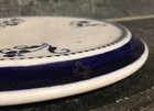 40s Vtg German Bonn Art Pottery Flow Blue   White Floral Trivet 7    Gold Gild Euc