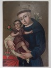 C 1900 Mexican Retablo   san Antonio De Padua   Oil Painting On Tin - 14  X 10 