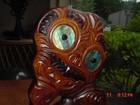 Large Vintage South Pacific Tiki Carved Kauri Wood Shell Eyes 12 Inches Maori