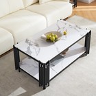 New 2-tier White Marble Rectangle Coffee Table Open Storage Living Room Table