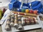 Vintage Sportscraft Wooden Croquet 6 Ball Game Complete Set In Blue Nylon Bag