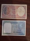 India Paper Money Reserve Bank Note  2 Ruppes J B Taylor 1 Ruppe King George Vi