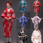 Lady Floral Japanese Kimono Satin Robe Yukata Geisha Costume Show Cosplay Soft