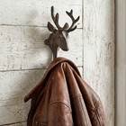 Rustic Cast Iron Deer Buck Wall Hook Key Towel Coat Hanger Antique Style Brown