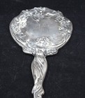 Sterling Silver Repousse Hand Held Mirror High Relief 3d Woman Cherubs Roses