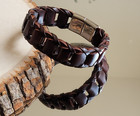Genuine Leather Biker Bracelet With Magnetic Clasp Brown Leather 8 25  Bracelet