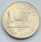 1977 Guernsey Ten Pence Coin - Bailiwick Of Guernsey - Cow - Only 480 000 Minted
