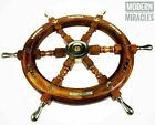 24  Antique Nautical Wooden Ship Steering Wheel Brass Handle Wall Boat D  cor New