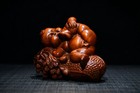 Chinese Antique Vintage Boxwood Carving Child Statue Home Wooden Decorative Art