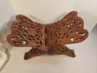 Vtg Teak Wood Book Bible Cookbook Display Stand Hand Carved Floral Desi Foldable