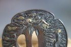 Tsuba Guard Dragon Wave Gold Inlay Copper Mokko Samurai Katana Sword Fitting