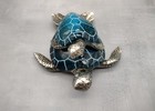 Blue Silver Sea Turtle Pair Resin Figurine  1 Turtle Approx  6 5 Inches Long  