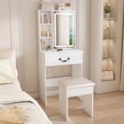 Modern Mini Vanity Desk With Led Lighted Mirror Stool Small Makeup Table White