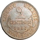 1911 France 2 Centimes Xf  Old Coin Km 841