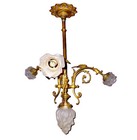 Antique Large French Gilded Bronze   Brass Chandelier 3 Winged Dragons Chimeras