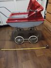 Vintage 50 s -60 s  Metal   Plastic Baby Doll Carriage    Doll Stroller Red   Wh