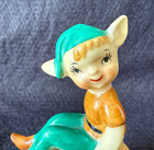 Vintage 1950s Pixie elf Ceramic Figurine On Mushroom  3 1 2  japan 
