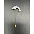 Vintage Stick Pin Brooch Dolphin Ceramic Iridescent Luster Blue Beach Fish
