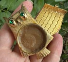 Avon Signed Owl Rhinestone Solid Perfume Compact Vintage Brooch Pin Jewelry