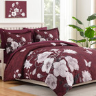 Floral King Size Comforter Set  7 Pieces Burgundy Bed In A Bag  Elegant Floral B