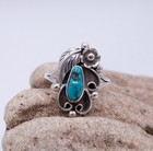 Sterling Silver 925 Turquoise Artisan Floral Native American Southwestern Ring