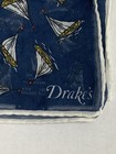 Drake s Pocket Square Blue White Sailboat Batter Silk Cotton Blend Italy