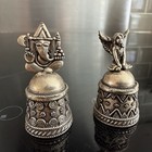 Rare Antique Silver Figural Thimbles Pair Ganesha   Fairy Anglo Indian Raj C1900