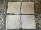 Vintage Lot Of 4 Ladies Lace Edge Detail Linen Handkerchiefs Nos 10  X 10 