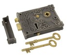 Floral Design Antique Wrought Iron   Solid Brass Rim Door Knob Lock Set