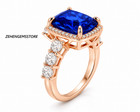 Radiant Cut Lab Created Blue Sapphire Halo Ring 925 Sterling Silver Rose Gold