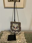 Vintage Floral Beaded Handbag With Loop Beaded Fringe Detailing And Metal Frame