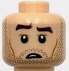 Lego New Light Nougat Minifigure Head Dual Sided Dark Brown Eyebrows Tan Stubble